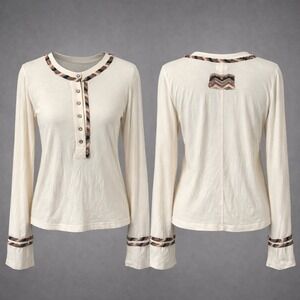 POL Cream Long Sleeve Top with Embellished Patterned Accents